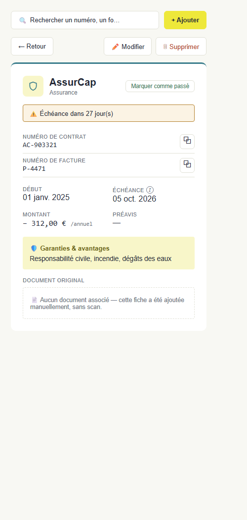 Détail d'un contrat sur Yellow Fox